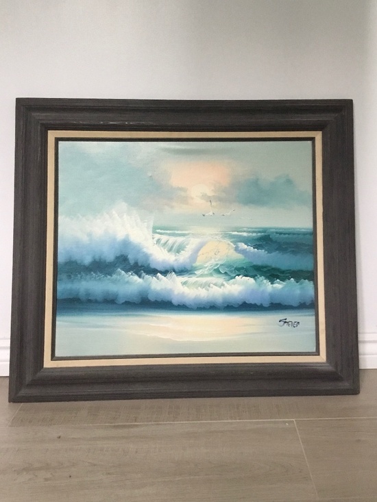 Stever Other - Original Vintage Oil Painting Signed "Stever" Ocean Seascape Framed Wall Art
